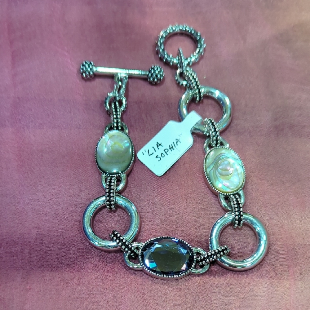 Lia Sophia Silver Bracelet with Pearl and Crystal Accents